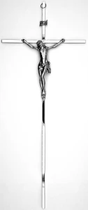 Duży srebrny krzyż na ścianę - niklowany - 44 cm