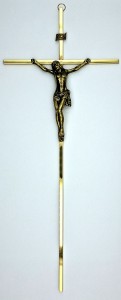 Duży krzyż na ścianę złoty - mosiądz - 44 cm