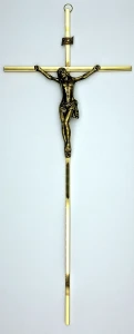Duży krzyż na ścianę złoty - mosiądz - 44 cm