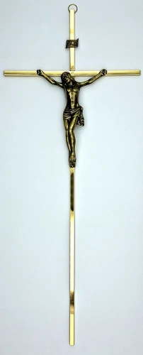 Duży krzyż na ścianę złoty mosiężny o wysokości 44 cm.