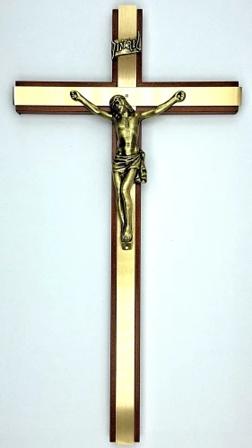 Krzyż drewniany na ścianę duży - wiśnia - 35 cm