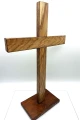 Krzyż stojący drewniany, duży - 41 cm - Orzech + egzotyczne - przód krzyża 2