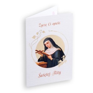 Karnet św. Rity z życzeniami opieki + biała koperta - upominek od serca
