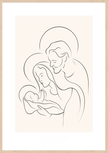 Plakat religijny - Święta Rodzina - Beżowe tło - A4 - do umieszczenia w ramie - oferta dotyczy plakatu po lewej stronie zdjęcia produktowego