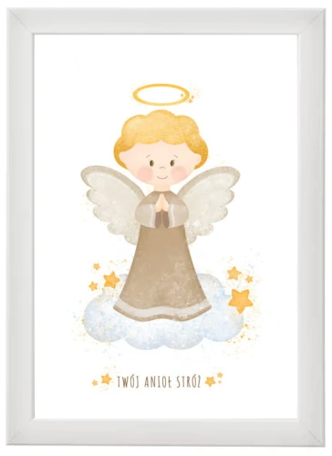 Plakat religijny "Twój Anioł Stróż" - Format A4 - beżowy